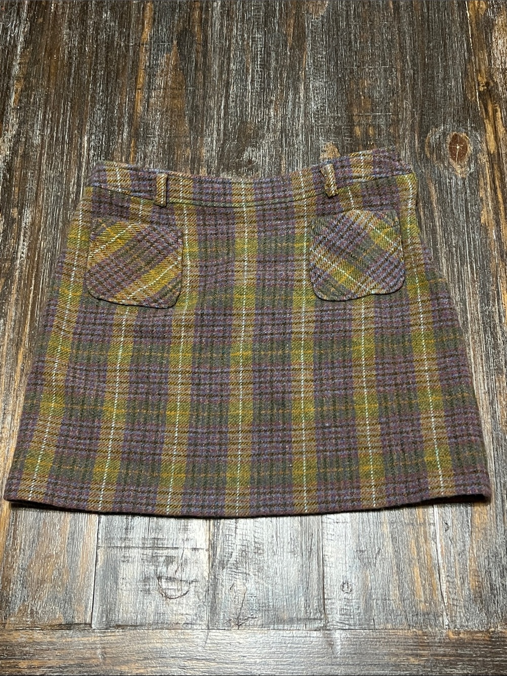 Vintage Liz Claiborne Purple and Olive Plaid Mini Skirt 100% Wool